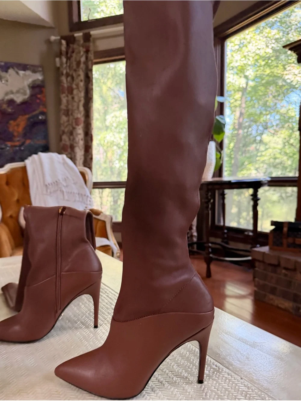 natural & sexy af — — REISS  39 Brown Leather Over the Knee Stiletto